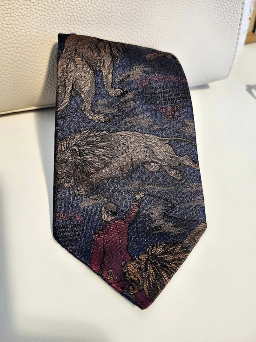 NIKOS APOSTOLOPOULOS Silk Animal Print Tie in Blue & Brown Like New